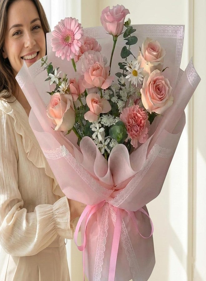 BBJ WRAPS Flower Wrapping Paper, Lace Bouquet Wrapping Paper, Waterproof Korean Paper Wraps for Flowers, 20 Counts, 23.6x23.6 Inch (Pink) - Image 5